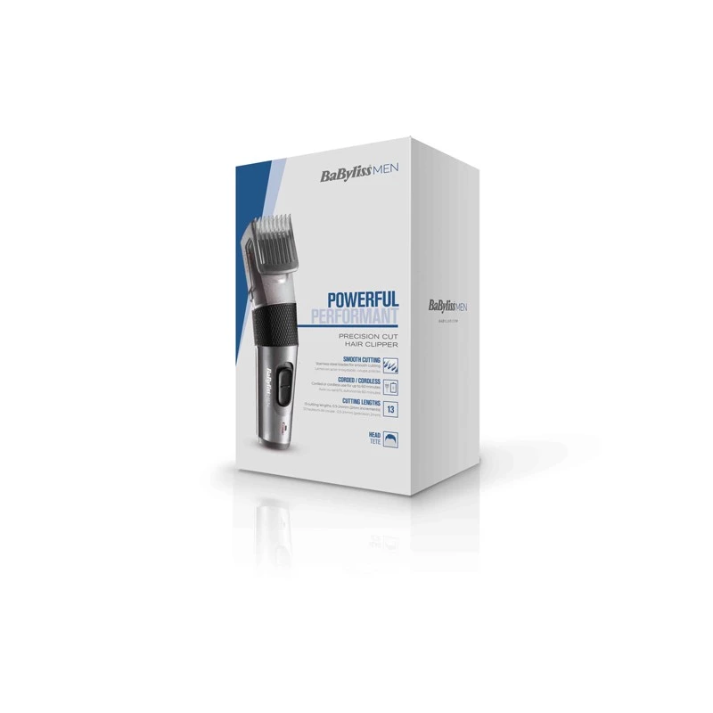 Plaukų kirpimo mašinėlė BABYLISS E786E, belaidė, įkraunama, 13 ilgio pakopų, 0,5–24 mm, nerūdijančio plieno peiliukai, juoda