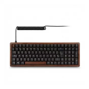 Mechaninė žaidimų klaviatūra Sharkoon SKILLER SGK50 S2 Wood PBT — medinė viršutinė plokštė, PBT klavišų dangteliai, JK išdėstymas, Gateron G Pro 3.0 Geltona jungikliai