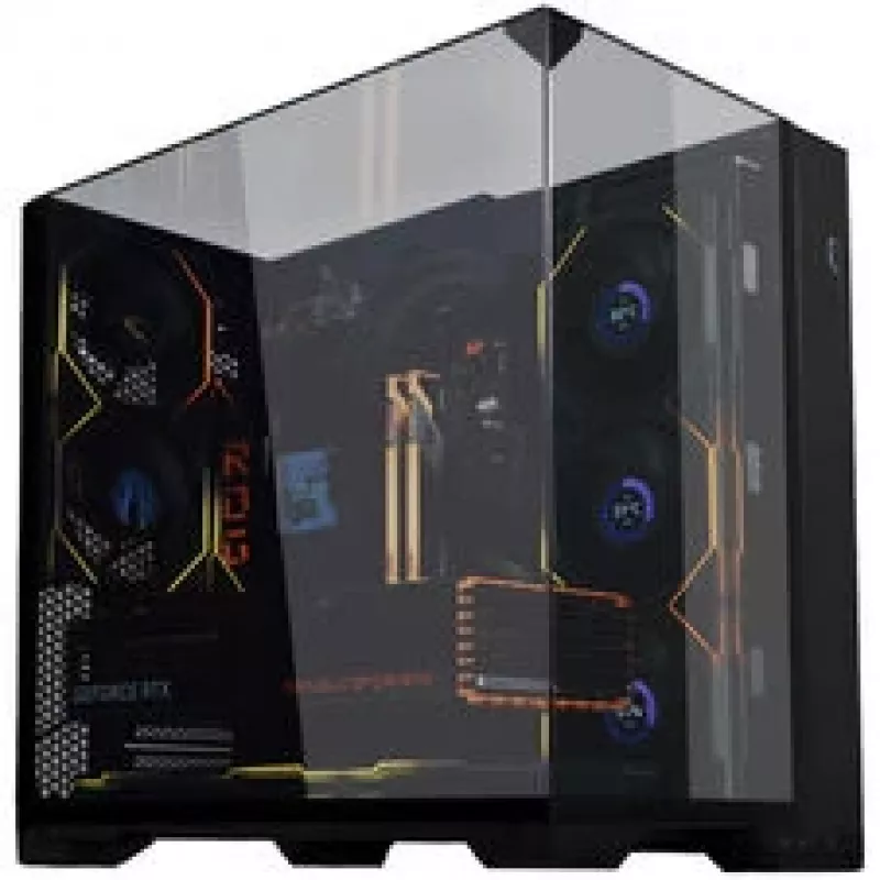 Lian Li O11 Vision Compact PC korpuso komplektas + 3x UNI FAN SL-INF 120 Reverse Blade ventiliatorius – juodas