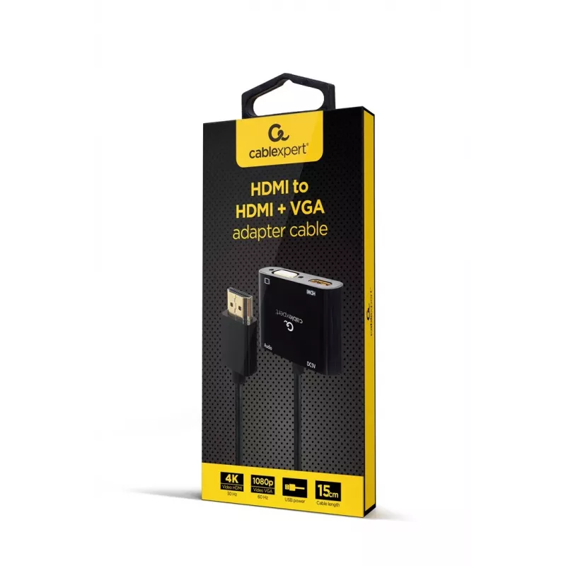 HDMI į VGA adapteris GEMBIRD A-HDMIM-HDMIFVGAF-01, HDMI kištukas į VGA išvestį, 0,15 m, juodas