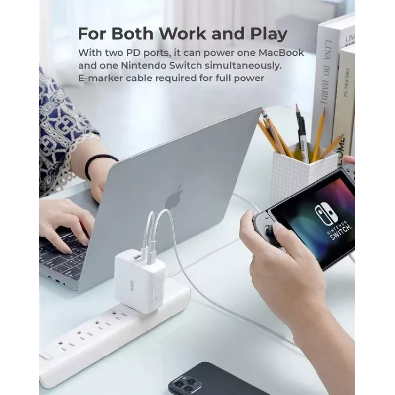 AUKEY PA-B6S White Omni a Mix GaN itin greitas sieninis