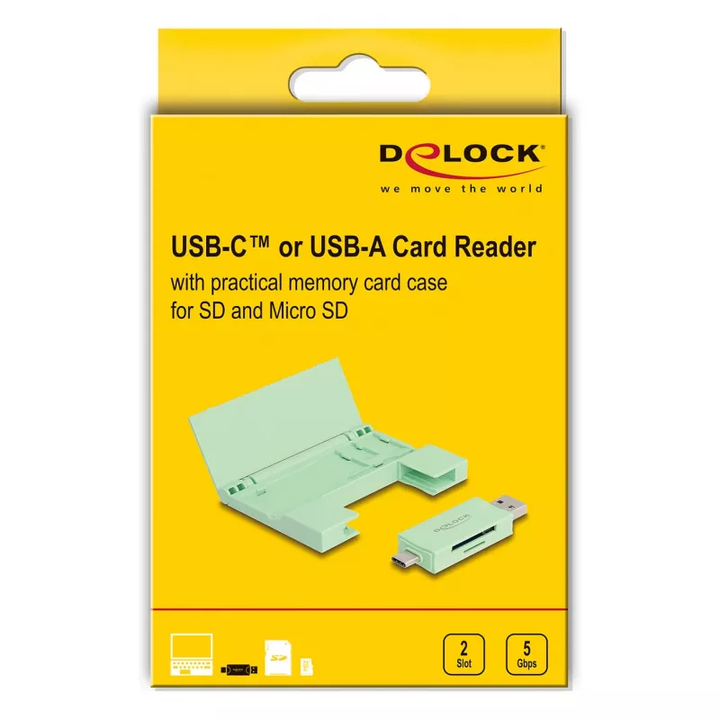 Kortelių skaitytuvas DeLOCK 91015 USB 3.2 Gen 1 Type-A/Type-C mėtinės spalvos