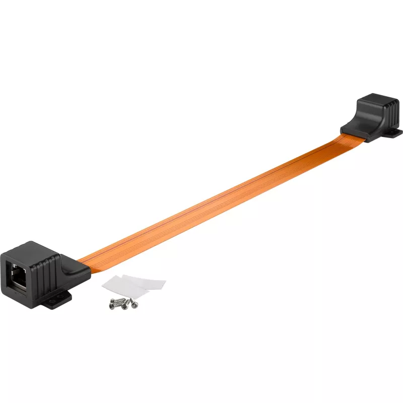 Window Feed-Through Ultra-plonas, RJ45, kabelis juodas/vario, 30cm