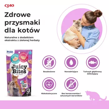 INABA Juicy Bites krevetės ir jūros gėrybės – skanėstai katėms – 3x11,3 g