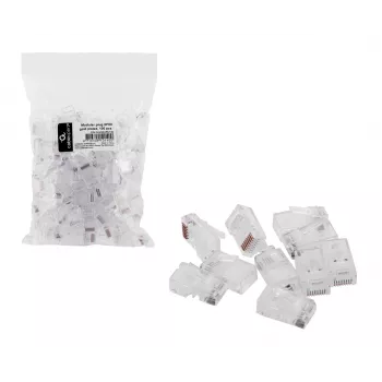RJ45 kištukas GEMBIRD PLUG3UP6/100, Cat5, tiesus kištukas, permatomas, auksuoti kontaktai, pakuotėje 100 vnt.