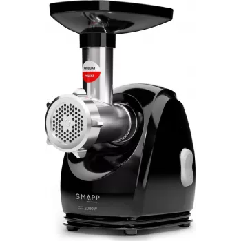 Mėsmalė SMAPP 489.8 — 2000 W, 2,5 kg/min našumas, nerūdijantis plienas, 3 sieteliai, kompaktiška juoda