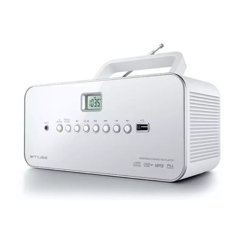 Nešiojama stereosistema Muse M-28RDW — CD/MP3 grotuvas, FM/MW imtuvas, 3W RMS, balta, 1,4 kg