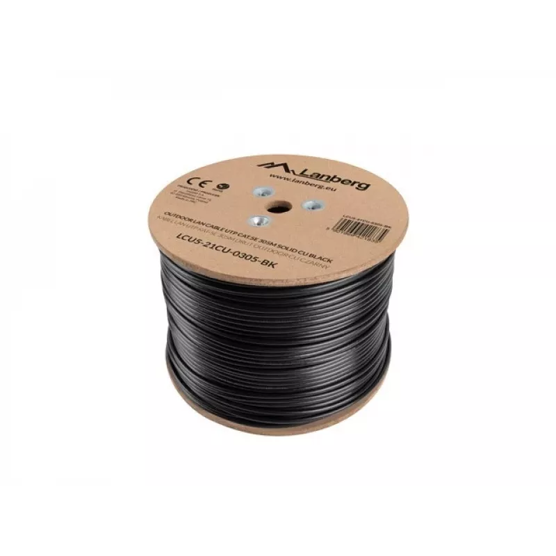 Tinklo kabelis LANBERG Cat5e U/UTP LCU5-21CU-0305-BK, 305 m, 24 AWG, PVC apvalkalas, juodas