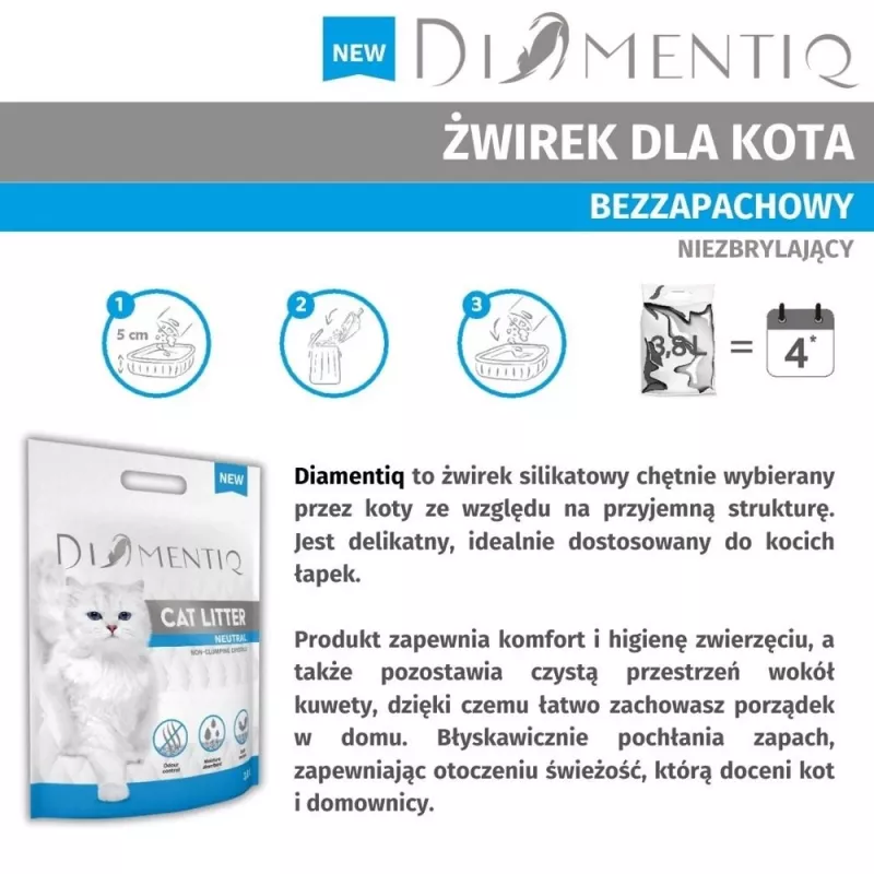 Kačių kraikas DIAMENTIQ Neutral lipantys silikono granulės 30 L — bekvapis, 1–6 mm