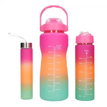 Extralink Motyvacinis vandens butelis 3W1 rinkinys rožinė-oranžinė 2000ML+900ML+300ML