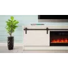 TV spintelė su elektriniu židiniu Cama Meble GRANERO model RTV GRANERO + KOM B/B, 200x56.7x35 cm, balta/baltas blizgesys, 2 durys, 2 lentynos, MDF/drožlių plokštė