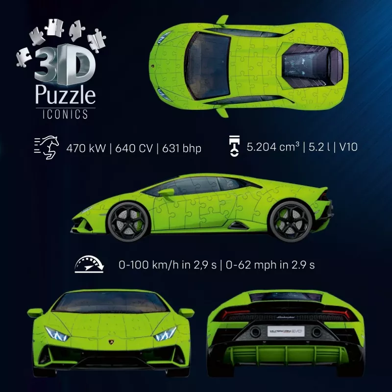 3D dėlionė 158 dalių Lamborghini Huracan EVO žalia