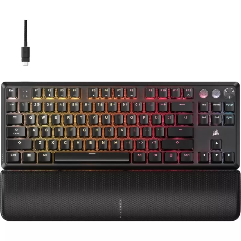 Mechaninė be skaitmeninės dalies klaviatūra CORSAIR K70 PRO TKL — RGB foninis apšvietimas, kompaktiškas išdėstymas