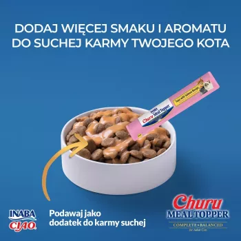 Kačių maisto papildas INABA Churu Meal Topper Tunas su lašiša, 4 x 14 g paketėliai