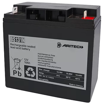 Užsandarintas švino rūgšties akumuliatorius Aritech BS131N 12V 18Ah, nereikalaujantis priežiūros, pakartotinai įkraunamas