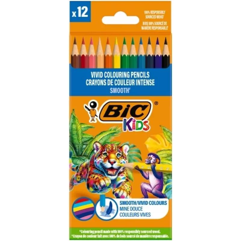 BIC Spalvoti pieštukai Kids Smooth 12 spalvų rinkinys