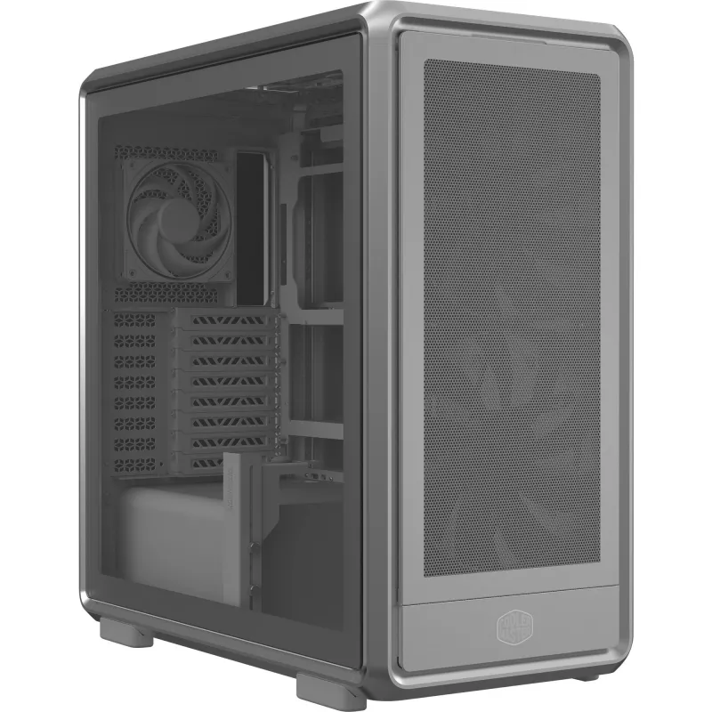 PC Midi Tower Cooler Master MasterFrame 600 Mesh Sidabrinė — palaiko ATX/EATX, priekyje 2×200mm, 2,5 col./3,5 col. diskai