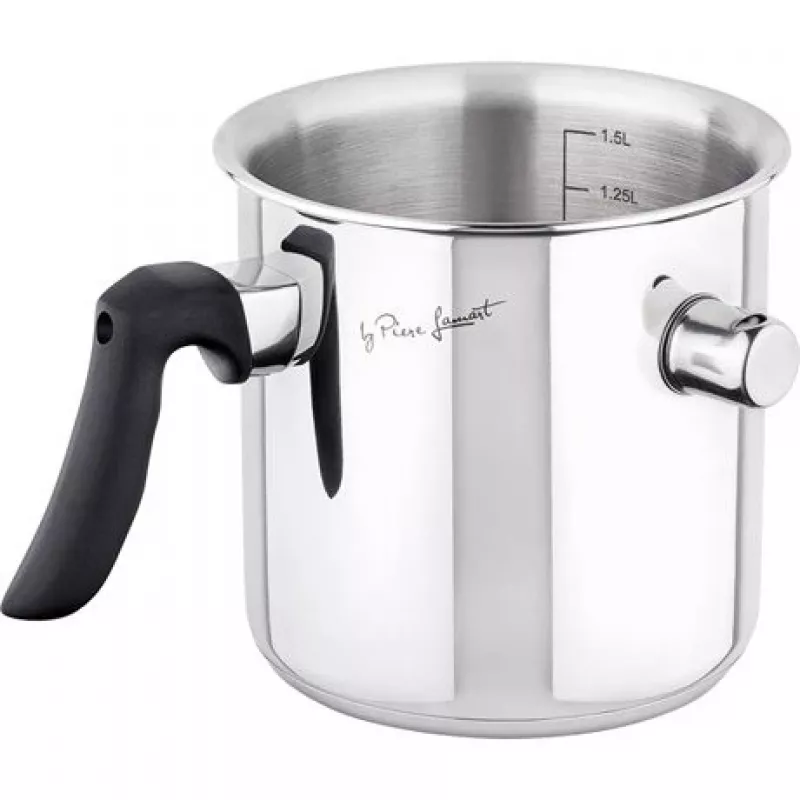 Pieno puodas LAMART LT1068, dvigubos sienelės nerūdijantis plienas, sumuštininis dugnas, 1,5 l, švilpukas, tūrio skalė