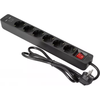 Maitinimo šakotuvas EUROLITE ON-1 6 lizdų su 2 USB prievadais, apsaugotas nuo viršįtampių