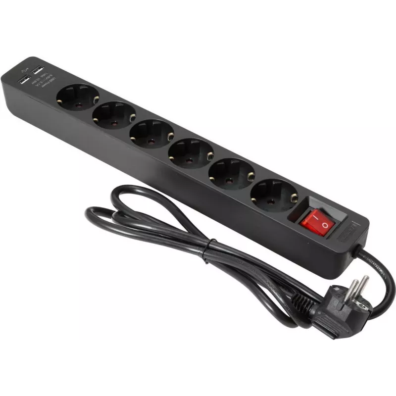 Maitinimo šakotuvas EUROLITE ON-1 6 lizdų su 2 USB prievadais, apsaugotas nuo viršįtampių