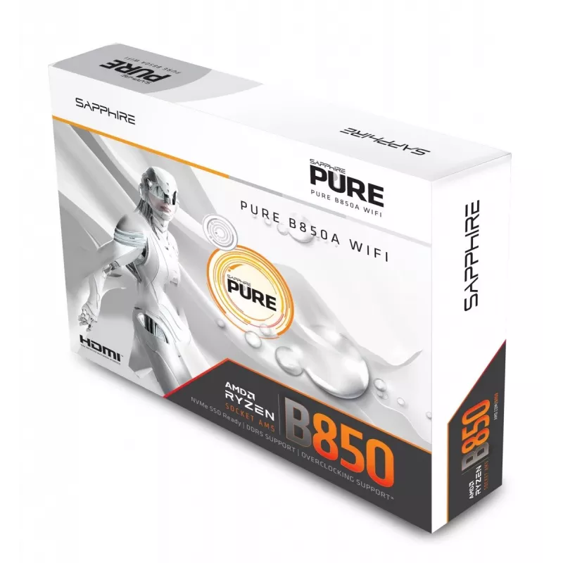 Pagrindinė plokštė Sapphire PURE B850A WIFI7 ATX — B850 mikroschemų rinkinys, „Wi‑Fi 7“, DDR4 palaikymas