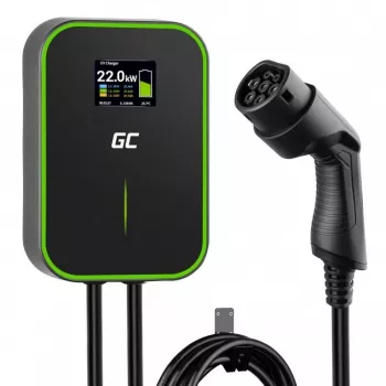 Elektrinio automobilio įkrovimo stotelė Green Cell EV14 22 kW juoda aliuminė, skirta montuoti ant sienos