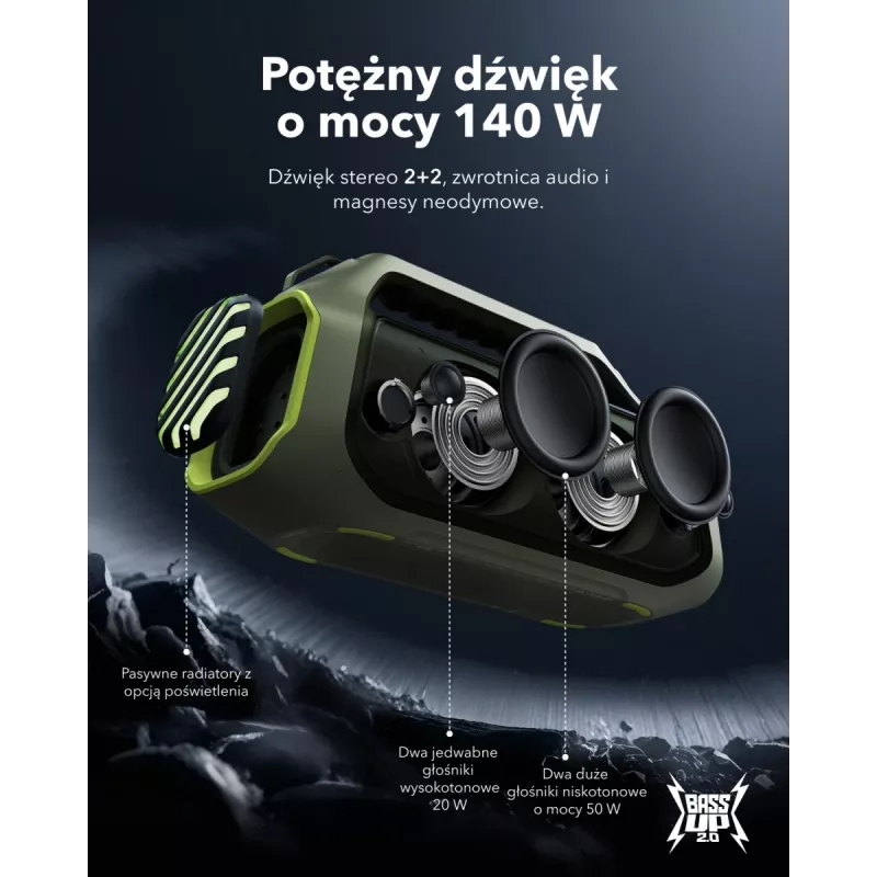 Boom 2 Plus | Galingas lauko bosinis Bluetooth garsiakalbis „Adventure Green“