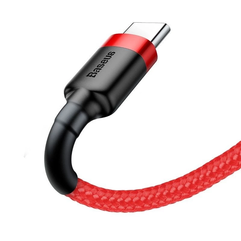 USB 2.0 A į USB-C laidas Baseus CATKLF-B09 1m QC3.0 nailoninis pintas raudonas, greitas įkrovimas ir duomenų sinchronizavimas