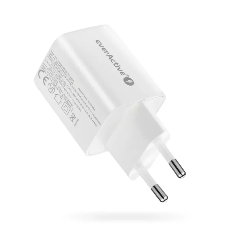 Sieninis įkroviklis everActive SC-450Q 45W 1×USB-C 1×USB-A Baltas