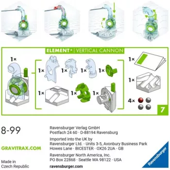„Ravensburger GraviTrax“ elementas – vertikalios patrankos trasos priedas (27465), skirtas rutuliukų bėgių sistemoms