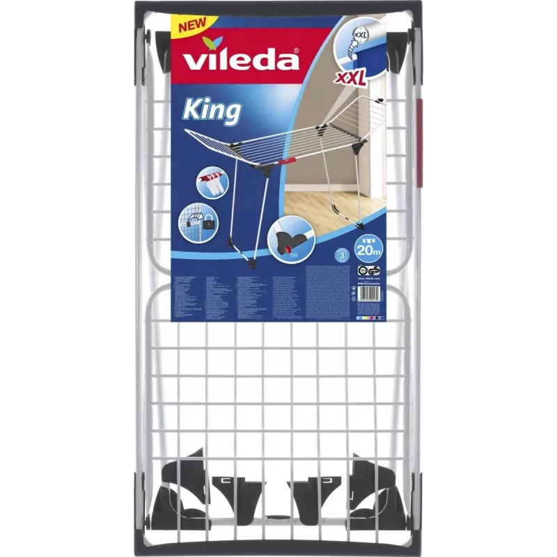Džiovykla VILEDA King White 157247 — plieninė, 20 m džiovinimo erdvės, sulankstoma su ratukais