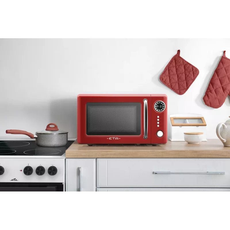Solo mikrobangų krosnelė ant stalviršio ETA Storio Red Solo — 20 l, 700 W, 5 galios lygiai, 245 mm sukamoji lėkštė
