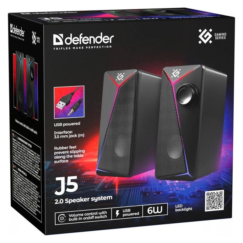 Kompiuterių kolonėlės 2.0 DEFENDER J5 2.0 6W LED USB juodos