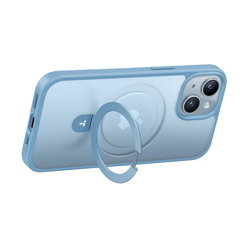 Torras Ostand Matte telefono dėklas, skirtas iPhone 15 (tamsiai mėlynas)