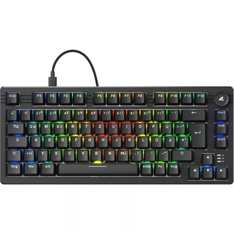 Sharkoon SGK25 klaviatūra, namų, USB, QWERTZ, vokiška, juoda, 75%, RGB LED