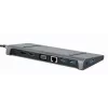 Nešiojamojo kompiuterio dokas Gembird A-CM-COMBO9-02 USB 3.2 Gen 1 Type-C, HDMI, VGA, 3×USB-A, Gigabit Ethernet, 87W PD, Pilka