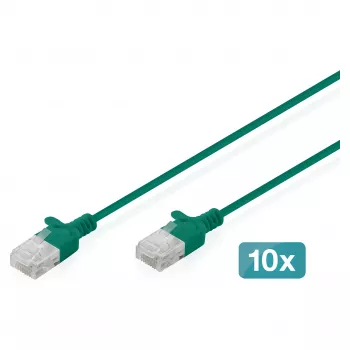 komutacinis kabelis DIGITUS CAT6 U-UTP plonas, 2 m, žalias, pakuotėje 10 vnt.