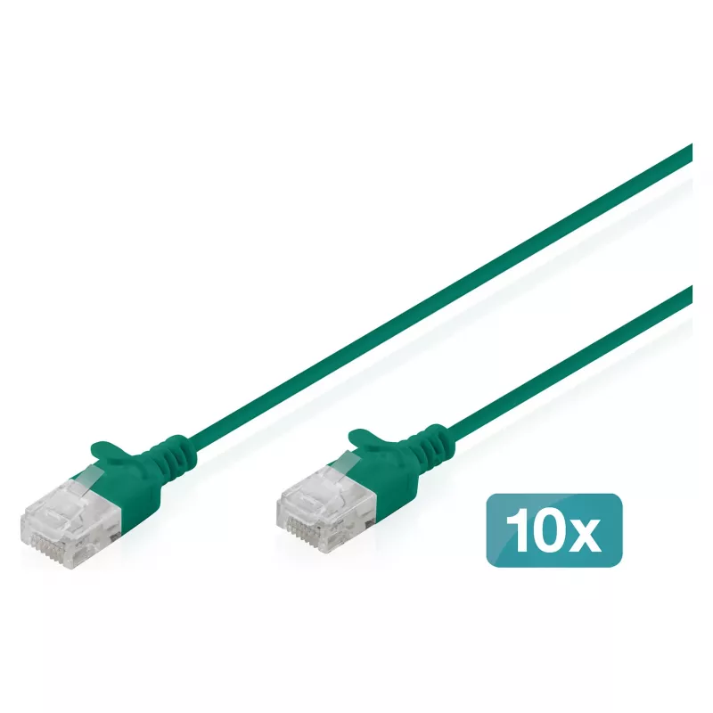 komutacinis kabelis DIGITUS CAT6 U-UTP plonas, 2 m, žalias, pakuotėje 10 vnt.