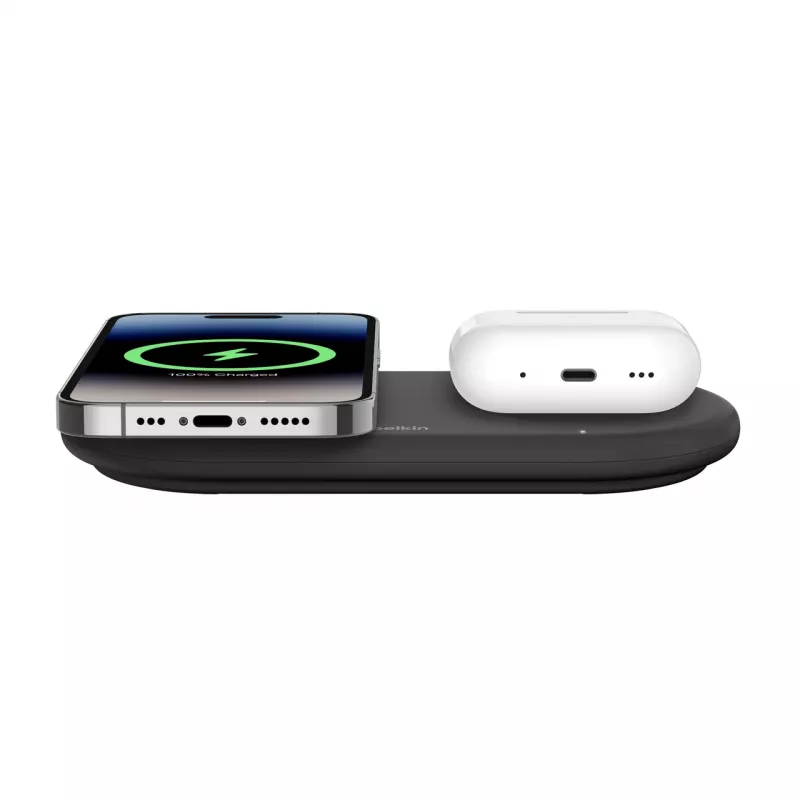 Belkin WIZ021VFBK – belaidis 2-in-1 įkrovimo kilimėlis su Qi2 technologija 15 W, juodas