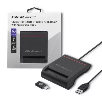 ID kortelių skaitytuvas QOLTEC Smart chip ID card scanner — USB, juodas, 84,5×65×16 mm, 63 g