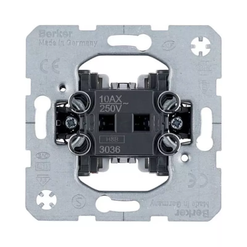 Rocker switch berker 3036, metalinis/plastikinis korpusas, juoda/pilka, 250 V AC, 10 vnt. pakuotė