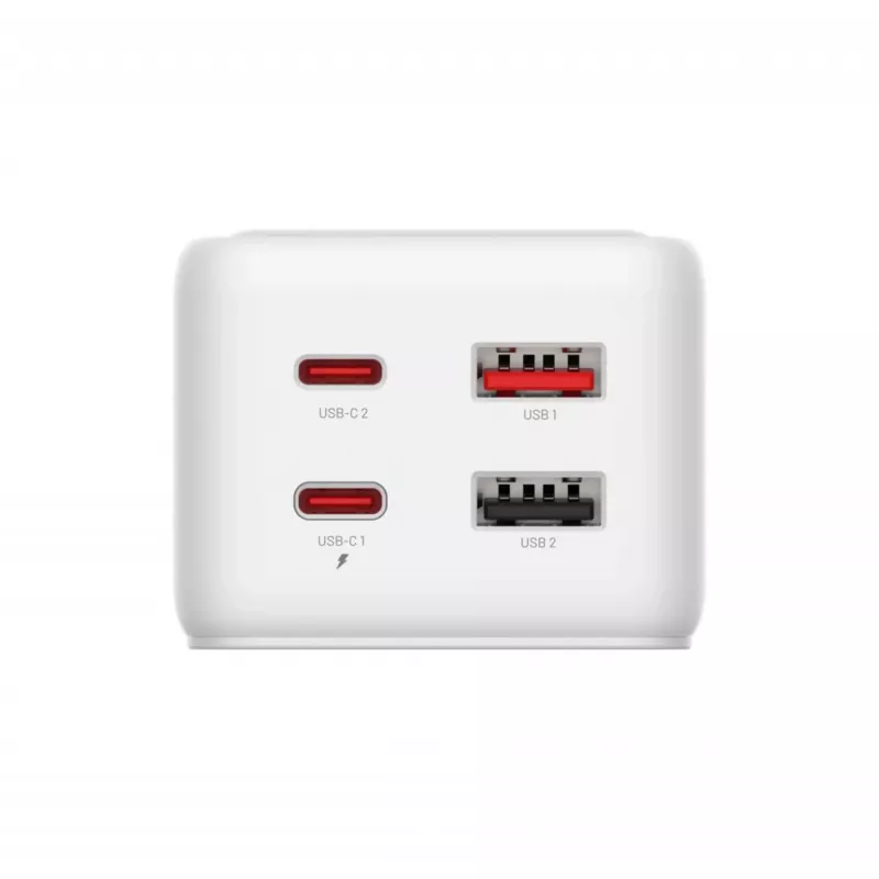 Maitinimo prailginimo adapteris FIXED FIXCS65-1.5-WH su 2× USB-C PD 65W ir 2× USB-A prievadais