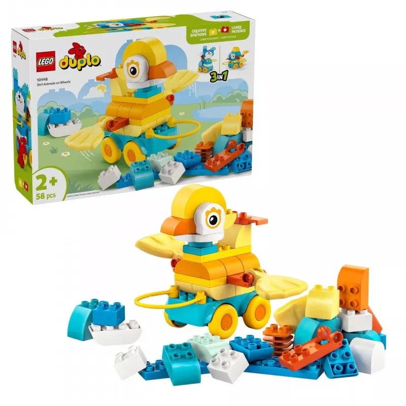 „LEGO DUPLO 3 viename gyvūnai ant ratukų“ žaislų rinkinys 10448 — „DUPLO“ statomi ir žaidžiami gyvūnai, 58 dalys, amžius 2+