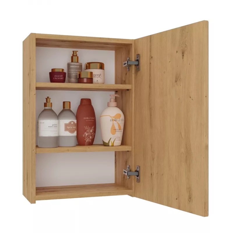Vonios spintelė viršutinė e shop POLA 1DL ARTISAN — montuojama ant sienos, ąžuolo spalvos rėmas, 400×220×600 mm, 3 lentynos