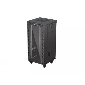 Laisvai stovinti stelažinė spinta LANBERG FF01-6624-12BL 24U 19 colių 600×600 mm, IP20, 1200 kg, juoda