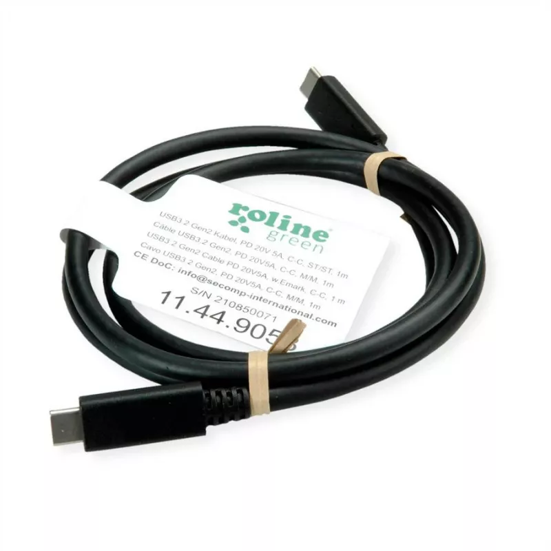 ROLINE USB3.2Gen2 kabelis PD 20V5A Type C-C ST/ST 0.5m - kabelis - Digital/Data - 0,5 m (11.99.9057)