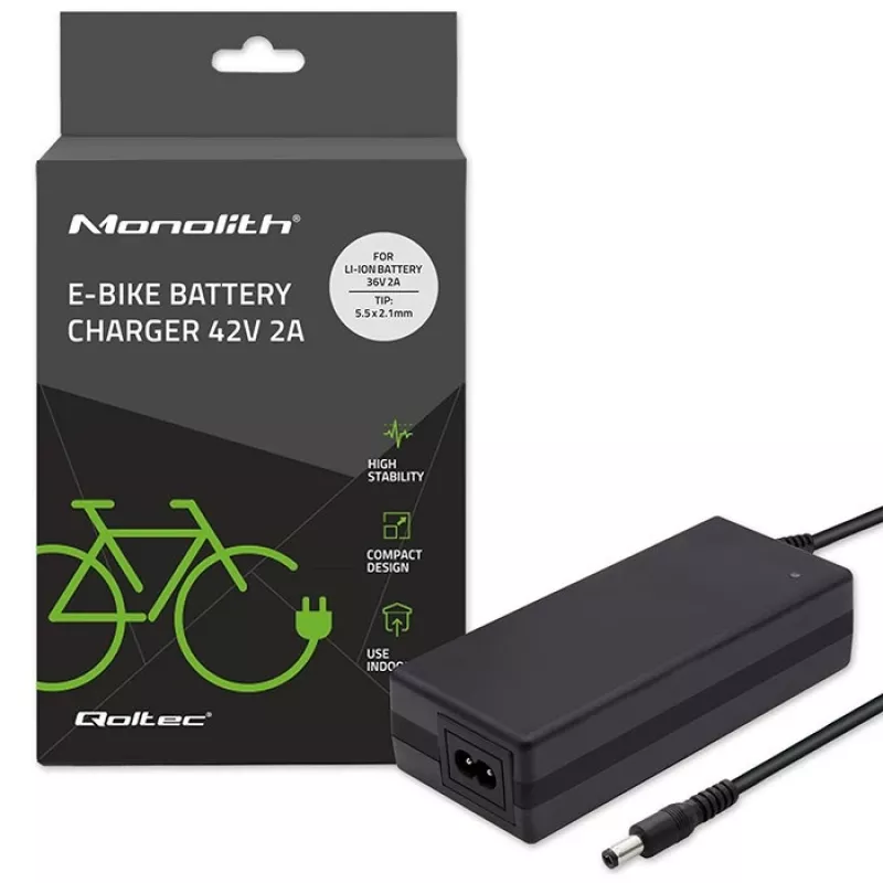 Qoltec 50761 Charger for e-bike batteries 36V | 42V | 2A | 5.5*2.5