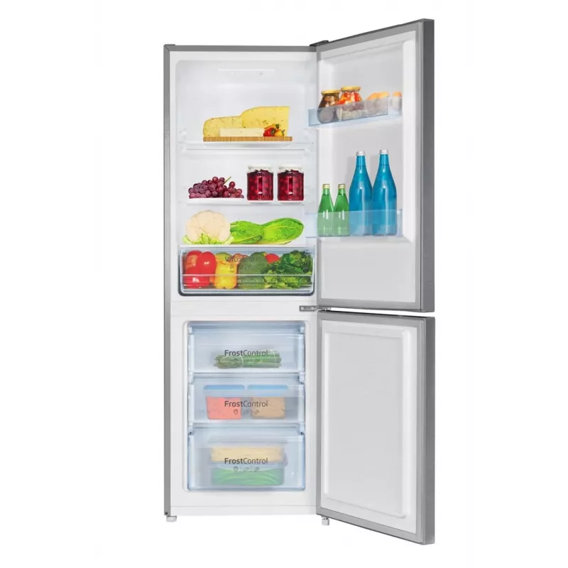 Šaldytuvas-šaldiklis AMICA FK2425.4UNTX(E) pastatomas 277 L bendras, apatinis šaldiklis 74 L, inverteris, sidabrinis, 1593×540×550 mm