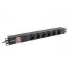 Maitinimo skirstymo įrenginys LANBERG PDU-06E-0200-BK — 6x E tipo lizdai, 16 A, 2 m kabelis, 1U stovas, 220–250 V