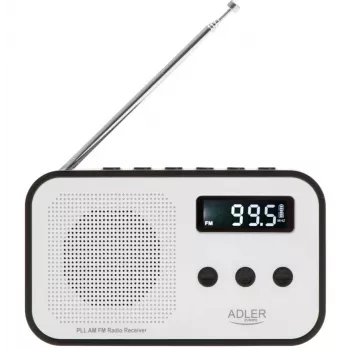 Nešiojamasis skaitmeninis radijas Adler AD 1907 — AM/FM, skaitmeninis imtuvas, žadintuvas, USB-C, 600 mAh baterija, LCD, 20 išsaugotų stočių, teleskopinė antena